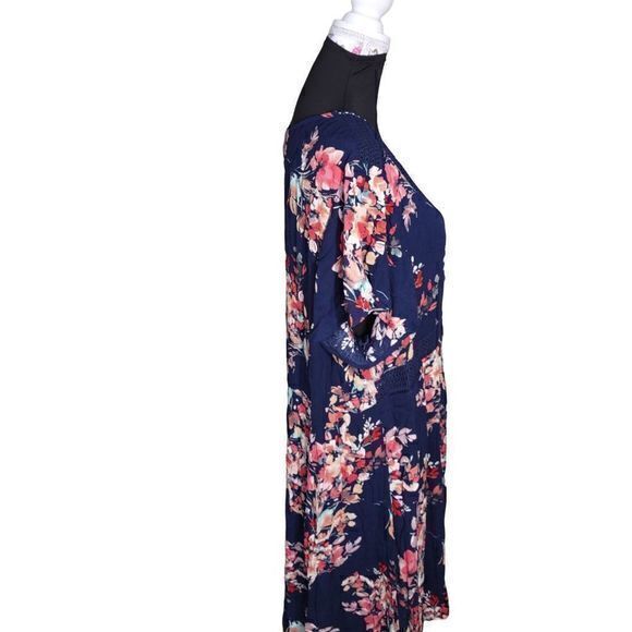 Torrid Navy Gauze Short Sleeve Skater Dress with Lace Collar Detail and Pockets - Picture 4 of 10